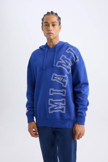 DeFactoFit NBA Miami Heat Oversize Geniş Kalıp Kapüşonlu Kalın Sweatshirt