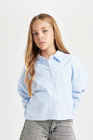 Girl Cotton Striped Long Sleeve Crop Shirt
