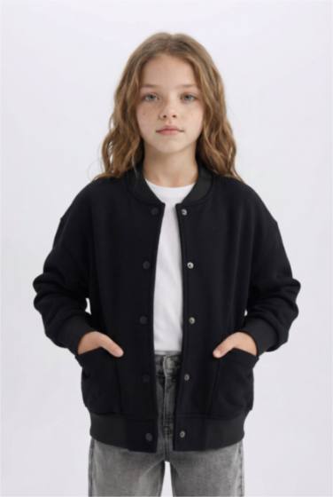 Girl College Collar Basic Soft Furry Inside Bomber Jacket