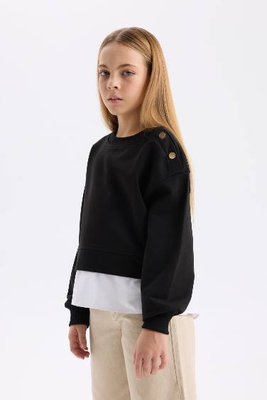 Sweat-shirt en tissu fin à Coupe décontractée et Col rond pour Fille