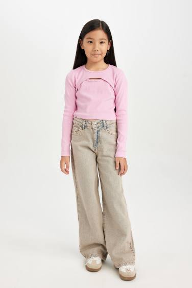 Girl Slim Fit Crew Neck Corduroy T-Shirt