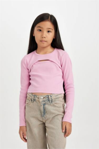 Girl Slim Fit Crew Neck Corduroy T-Shirt
