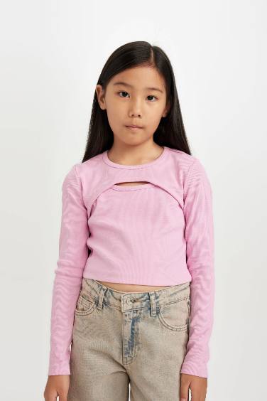 Girl Slim Fit Crew Neck Corduroy T-Shirt