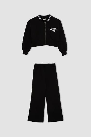 Girl Bomber Cardigan Wide Leg Sweatpants 2 Piece Set