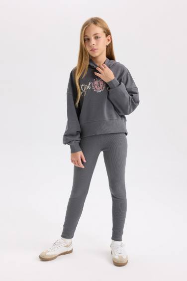 طقم بناتي سويت شيرت وستريج مضلع - قطعتين