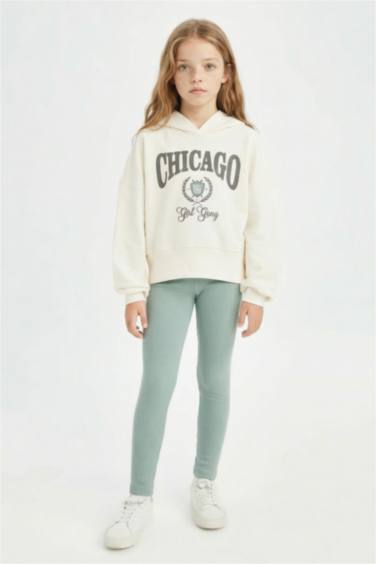 Girl Hooded Printed Pullover Leggings 2 Piece Set