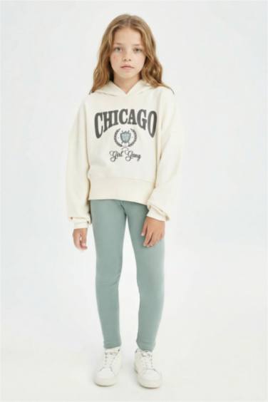 Girl Hooded Printed Pullover Leggings 2 Piece Set