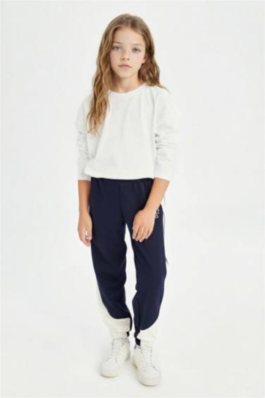 Girl Printed Waist Leg Elastic Blue Jogger Sweatpants