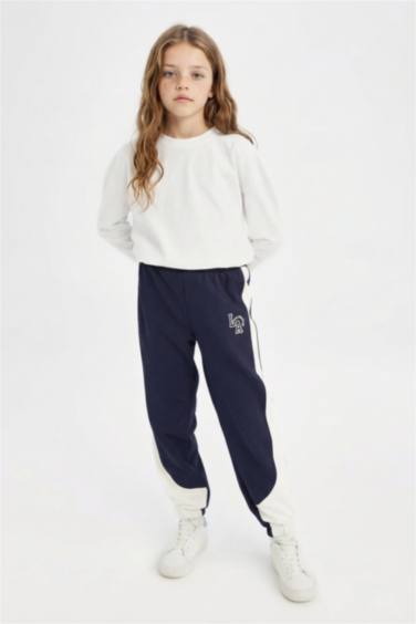 Girl Printed Waist Leg Elastic Blue Jogger Sweatpants