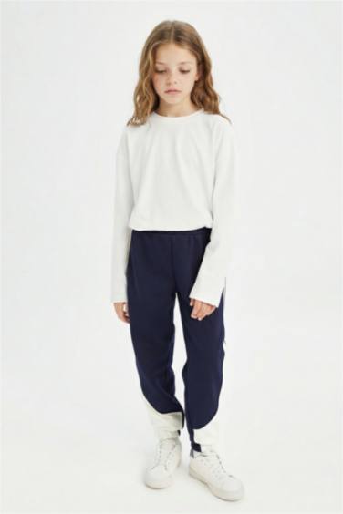 Girl Printed Waist Leg Elastic Blue Jogger Sweatpants