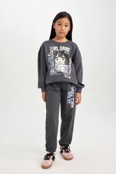 Girl Printed Elastic Waist Pocket Jogger Sweatpants