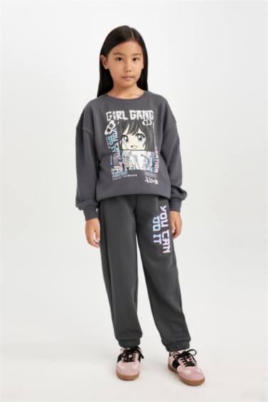 Kız Çocuk Baskılı Beli Paçası Lastikli Cepli Jogger Eşofman Altı