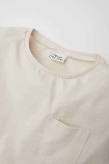 تيشيرت بيبي بناتي كم طويل قصة عادية بياقة مستديرة