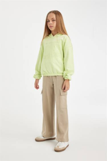 Kız Çocuk Wide Leg Bol Geniş Bol Paça Kargo Cepli Eşofman Altı