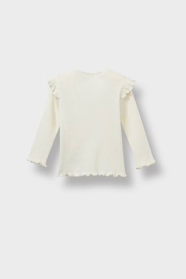 Kız Bebek Bisiklet Yaka Çiçekli Fitilli Kaşkorse Uzun Kollu Okul Tişörtü