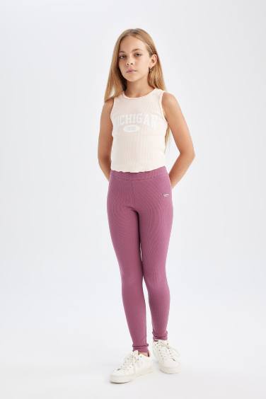 Leggings en maille côtelée avec étiquette pour fille Coupe standard