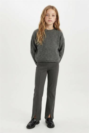 Kız Çocuk İspanyol Paça Yırtmaçlı Standart Boy Fitilli Kaşkorse Tayt