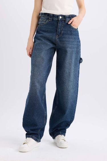 Baggy Fit High Waist Long Washed Jeans