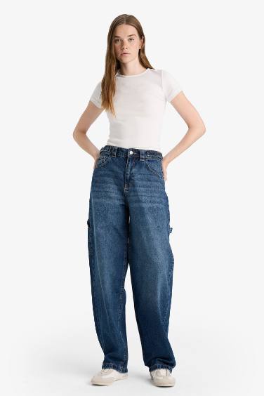 Baggy Fit High Waist Long Washed Jeans