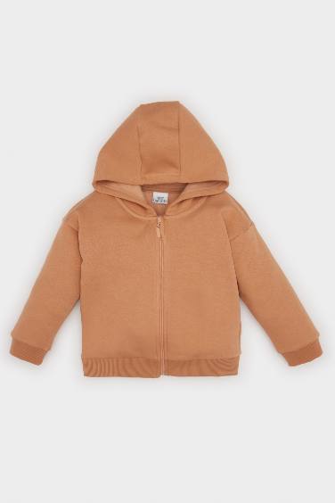 Baby Girl Hooded Basic Zippered Sweatshirt