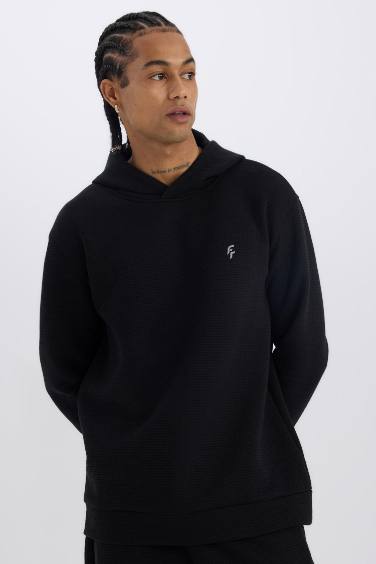 DeFactoFit Standard Fit Hooded Quilted Sweatshirt