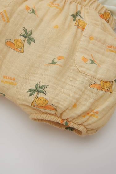 Baby Boy Palm Tree Patterned Jumpsuit T-Shirt Hat Muslin 3 Piece Set