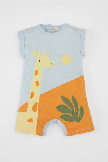 Baby Boy Newborn Giraffe Printed Cotton Jumpsuit