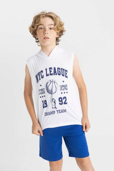 Boy Printed Hooded Sleeveless T-Shirt