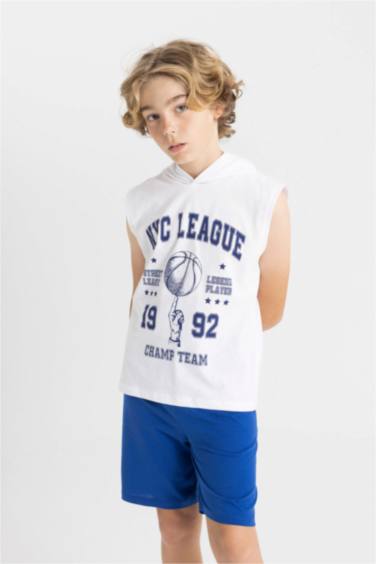Boy Printed Hooded Sleeveless T-Shirt