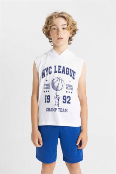 Boy Printed Hooded Sleeveless T-Shirt