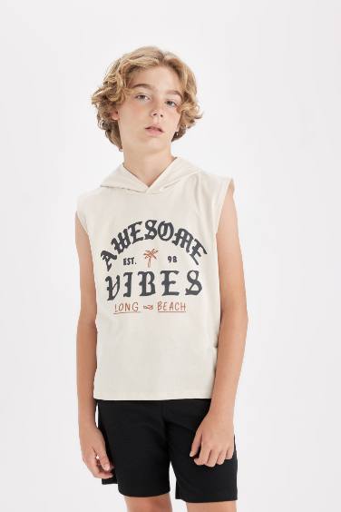 Boy Hooded Printed Sleeveless T-Shirt