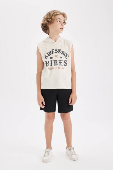 Boy Hooded Printed Sleeveless T-Shirt