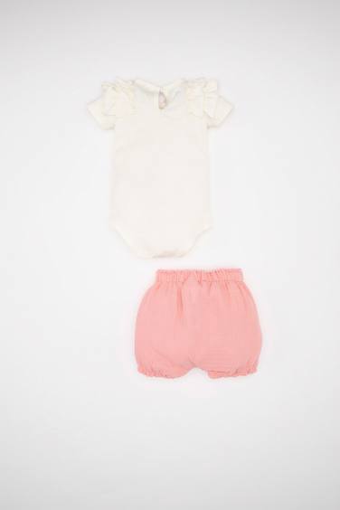 Baby Girl Printed Snap Body Shorts Hat Muslin 3 Piece Set