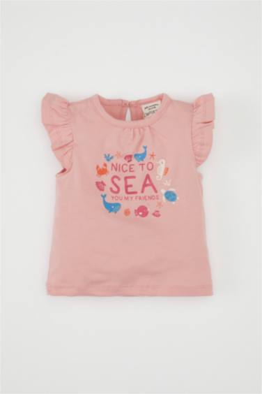 سيت بناتي تيشيرت وجمبسوت مضلع بطبعة بحر - قطعتين