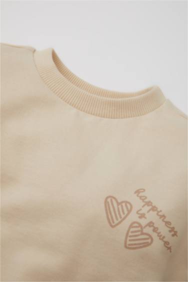 طقم بيبي بناتي سويت شيرت وسويت بانتس بطبعة شعار قصة عادية - قطعتين