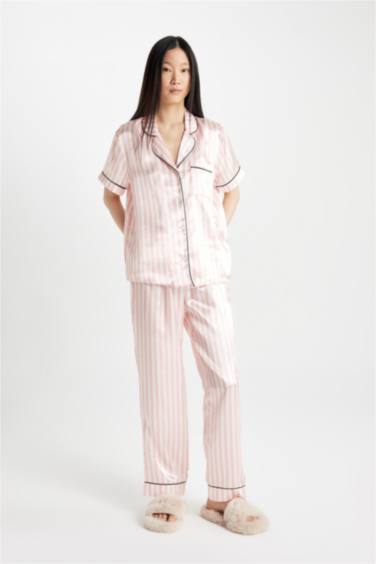 Fall in Love Striped Satin 2 Piece Pajama Set