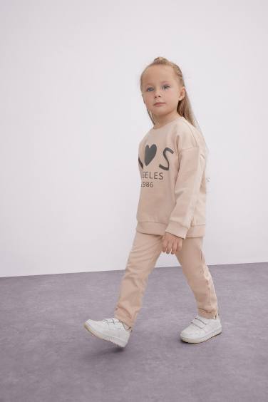 Girl Slogan Printed Sweatshirt Fabric 2 Piece Set