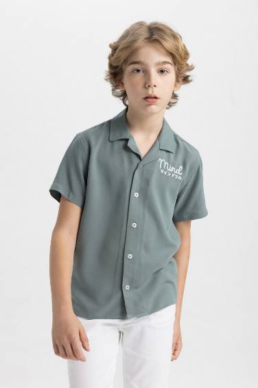 Boy Oversize Fit Polo Neck Viscose Short Sleeve Shirt