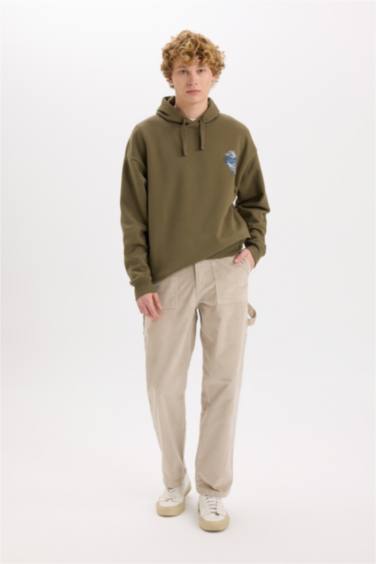 Boxy Fit Kapüşonlu Sırt Baskılı Sweatshirt