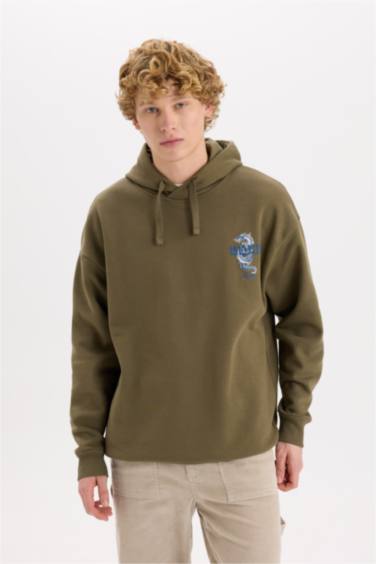 Boxy Fit Kapüşonlu Sırt Baskılı Sweatshirt