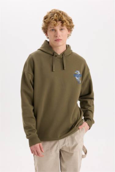 Boxy Fit Kapüşonlu Sırt Baskılı Sweatshirt
