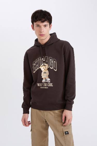 Boxy Fit Kapüşonlu Baskılı Sweatshirt