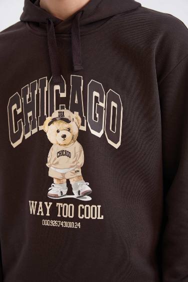 Boxy Fit Kapüşonlu Baskılı Sweatshirt