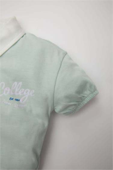 تيشيرت بيبي بناتي نص كم بطبعة شعار قصة عادية