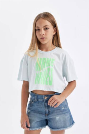 Girl Crew Neck Printed Crop T-Shirt
