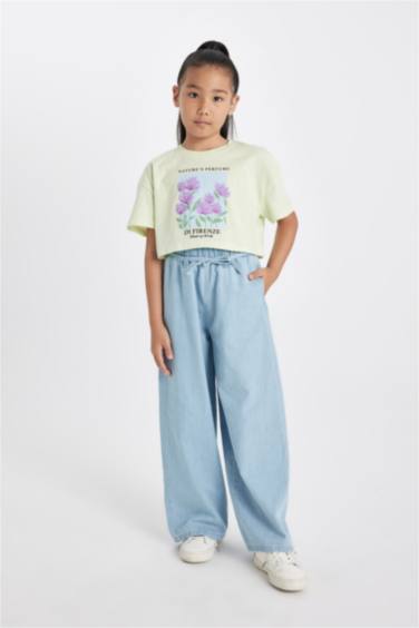 Girl Crew Neck Printed Crop T-Shirt