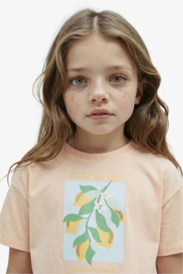 Girl Crew Neck Printed Crop T-Shirt