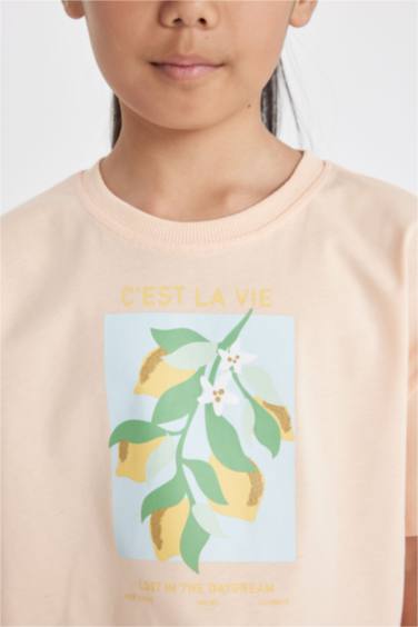 Girl Crew Neck Printed Crop T-Shirt