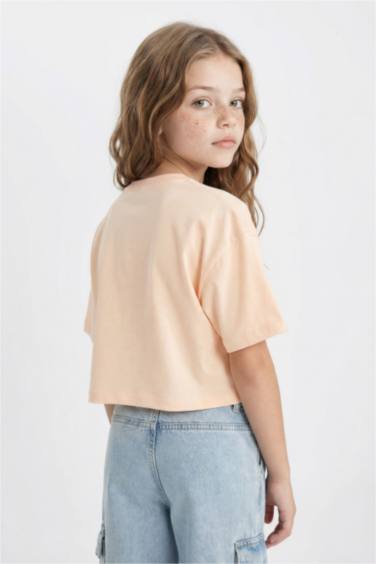 Girl Crew Neck Printed Crop T-Shirt