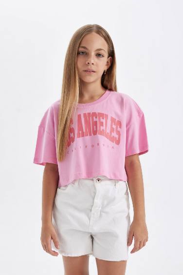 Girl Crew Neck Printed Crop T-Shirt